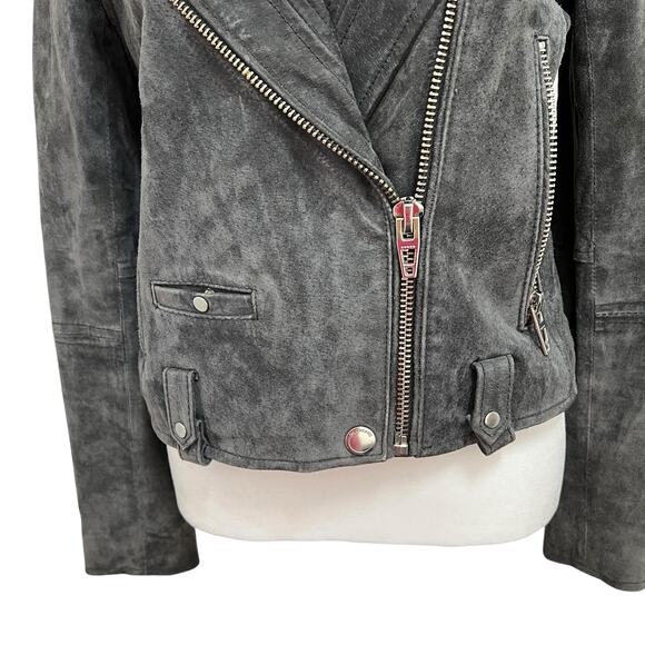 Blank NYC Small 100% Suede Leather Moto Jacket Gray Zip Pockets Asymmetrical - Picture 11 of 16
